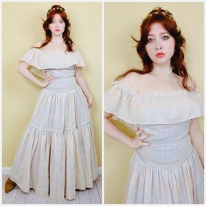 1980s Vintage Pastel Plaid Prairie Dress / 80s Cotton Country Western XS - Small